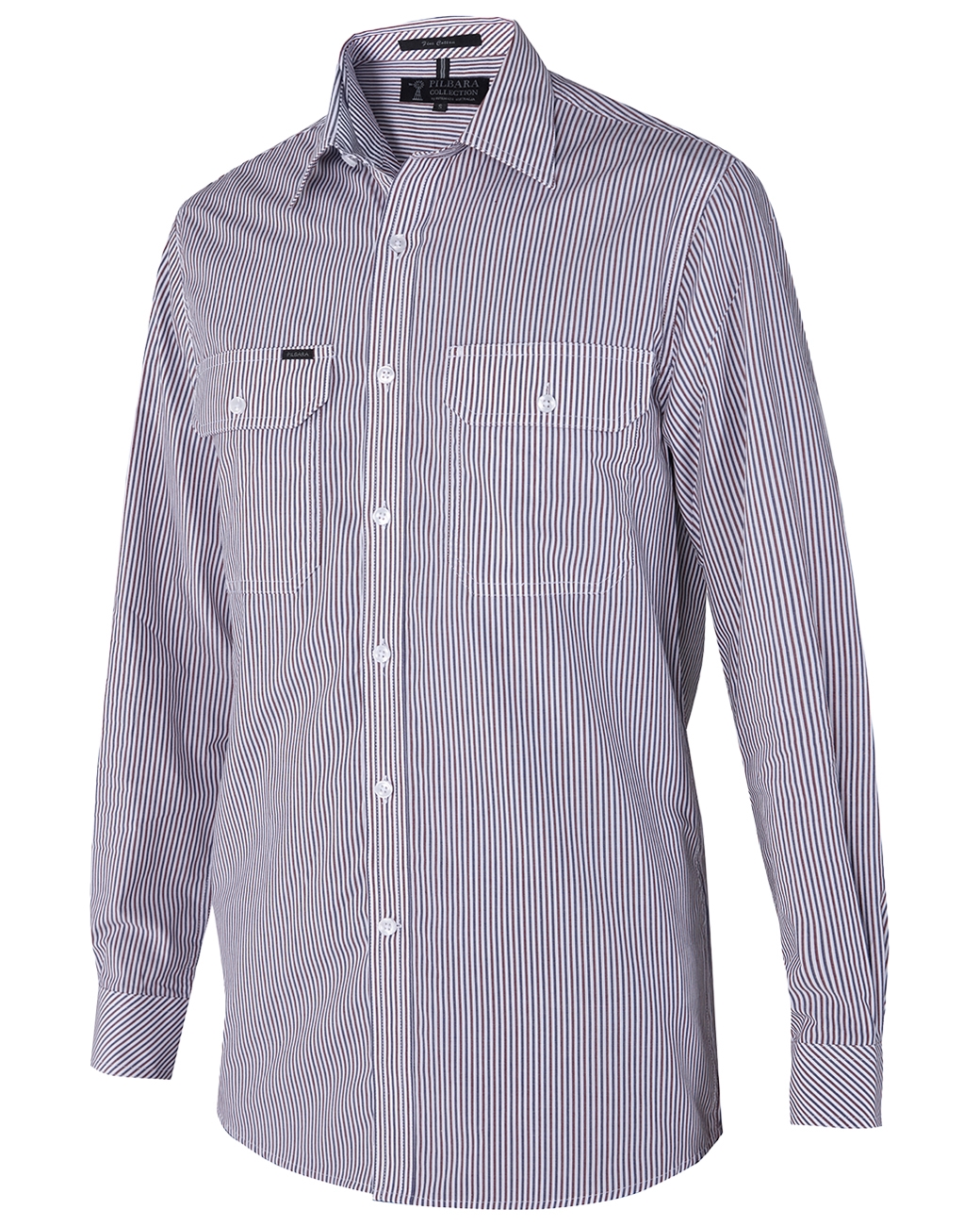 Pilbara (Mens) RMPC010 - Dual Pocket Long Sleeve Shirt (Royal-Blue/White Stripe)